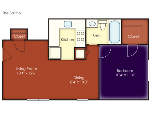 Floor plan for 1 bed, 1 bath, 550 sqft